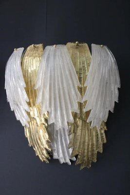 Gold and White Murano Glass Sconces in Leaf Shape, 2000s, Set of 2-YF-1713148