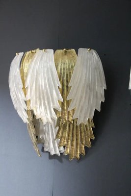 Gold and White Murano Glass Sconces in Leaf Shape, 2000s, Set of 2-YF-1713148