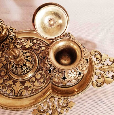 Gold Bronze Ottoman Style Inkwell with Tray-AWH-783598