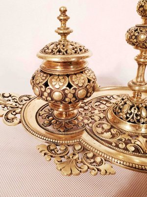 Gold Bronze Ottoman Style Inkwell with Tray-AWH-783598