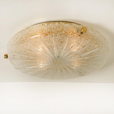 Gold, Clear Brass and Textured Glass Flush Mount attributed to Hillebrand, 1960s-VDW-1765709