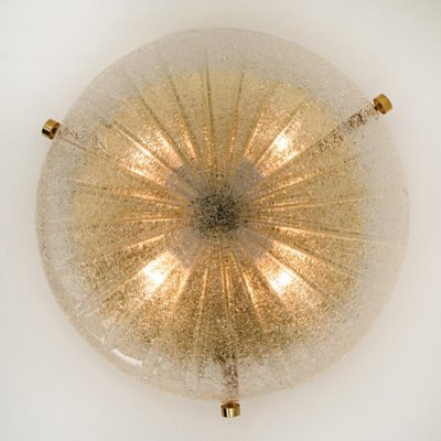 Gold, Clear Brass and Textured Glass Flush Mount attributed to Hillebrand, 1960s-VDW-1765709