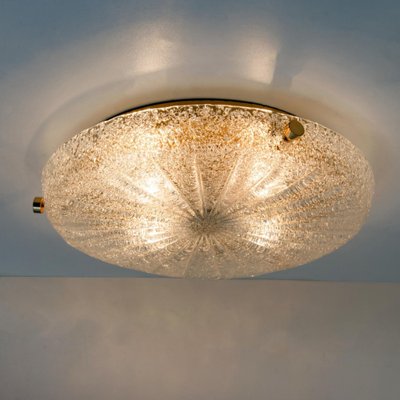 Gold, Clear Brass and Textured Glass Flush Mount attributed to Hillebrand, 1960s-VDW-1765709