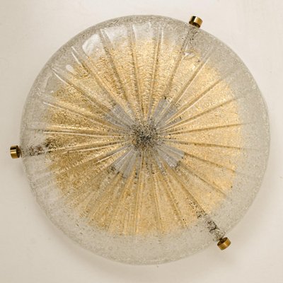 Gold, Clear Brass and Textured Glass Flush Mount attributed to Hillebrand, 1960s-VDW-1765709