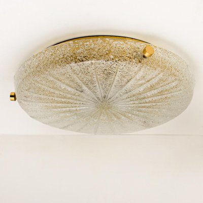 Gold, Clear Brass and Textured Glass Flush Mount attributed to Hillebrand, 1960s-VDW-1765709