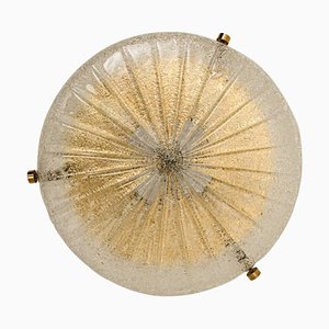 Gold, Clear Brass and Textured Glass Flush Mount attributed to Hillebrand, 1960s-VDW-1765709