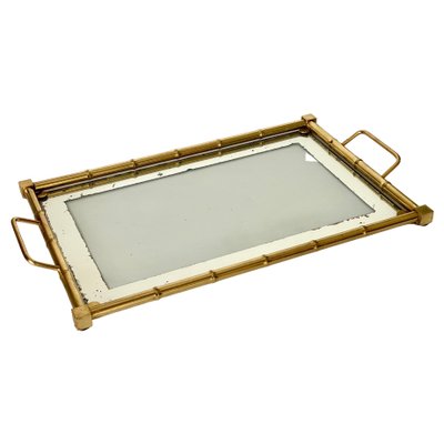 Gold Color Brass Platter with Faux Bamboo Structure, France, 1970s-UR-1431398