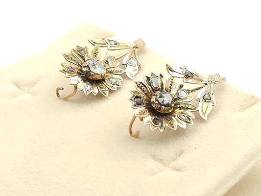 Gold Earrings in 18-Karat Rose Gold with Diamonds, 1870s, Set of 2-CYY-2031336