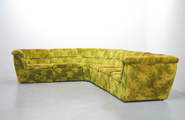 Gold-Green Velvet Dots Modular Lounge Sectional Sofa Set from Laauser, 1970s, Set of 6-IXC-743550