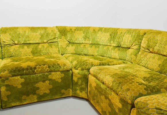 Gold-Green Velvet Dots Modular Lounge Sectional Sofa Set from Laauser, 1970s, Set of 6-IXC-743550