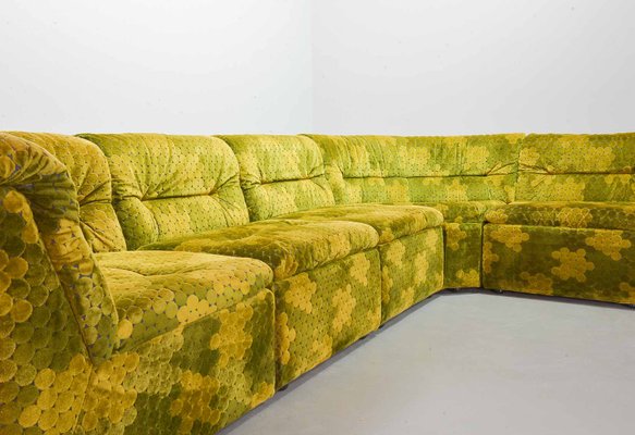 Gold-Green Velvet Dots Modular Lounge Sectional Sofa Set from Laauser, 1970s, Set of 6-IXC-743550