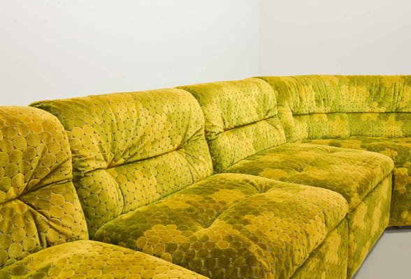 Gold-Green Velvet Dots Modular Lounge Sectional Sofa Set from Laauser, 1970s, Set of 6-IXC-743550