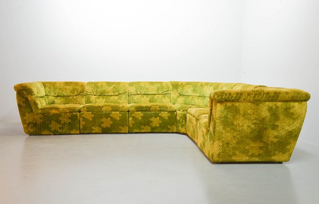 Gold-Green Velvet Dots Modular Lounge Sectional Sofa Set from Laauser, 1970s, Set of 6-IXC-743550