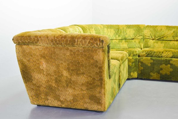 Gold-Green Velvet Dots Modular Lounge Sectional Sofa Set from Laauser, 1970s, Set of 6-IXC-743550