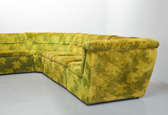 Gold-Green Velvet Dots Modular Lounge Sectional Sofa Set from Laauser, 1970s, Set of 6-IXC-743550