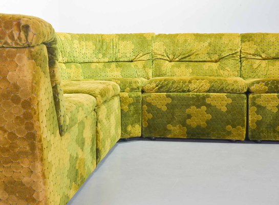 Gold-Green Velvet Dots Modular Lounge Sectional Sofa Set from Laauser, 1970s, Set of 6-IXC-743550