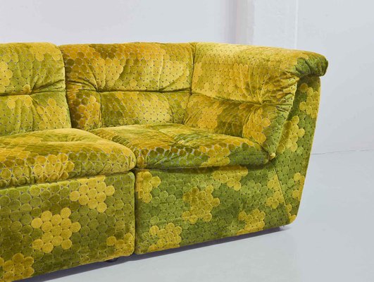 Gold-Green Velvet Dots Modular Lounge Sectional Sofa Set from Laauser, 1970s, Set of 6-IXC-743550