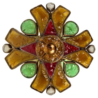 Gold Iron and Colored Glass Sconce Wall Lamp from Longobard, 1970s-LYQ-1452349