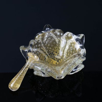 Gold Leaf Murano Glass Bowl with Pestle from Barovier & Toso, 1960s, Set of 2-IXK-1436209