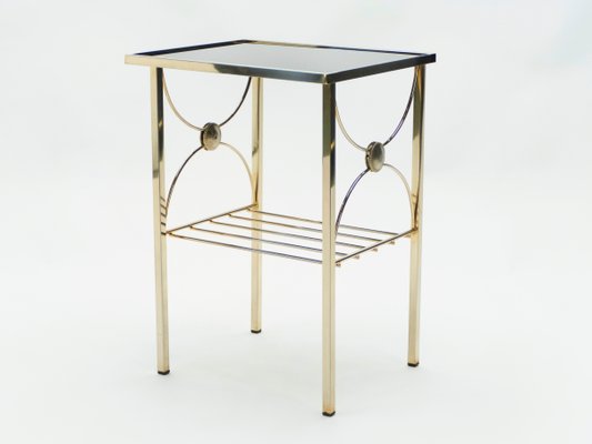 Gold Metal and Black Opaline Glass Side Tables, 1960s, Set of 2-YJA-703439