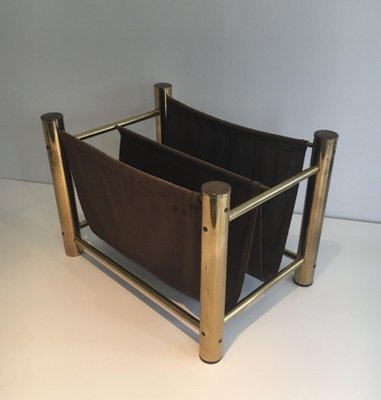 Gold Metal and Fabric Magazine Rack-BA-1365844