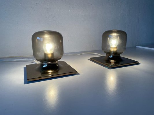 Gold Metal & Smoked Glass Wall or Ceiling Lamps by Motoko Ishii for Staff, Germany, 1960s, Set of 2-RDS-1147919