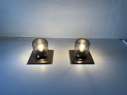 Gold Metal & Smoked Glass Wall or Ceiling Lamps by Motoko Ishii for Staff, Germany, 1960s, Set of 2-RDS-1147919