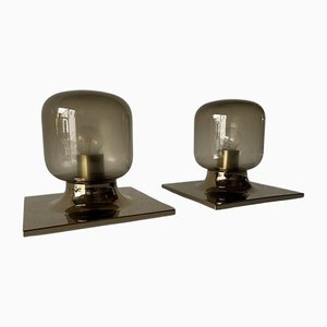 Gold Metal & Smoked Glass Wall or Ceiling Lamps by Motoko Ishii for Staff, Germany, 1960s, Set of 2-RDS-1147919