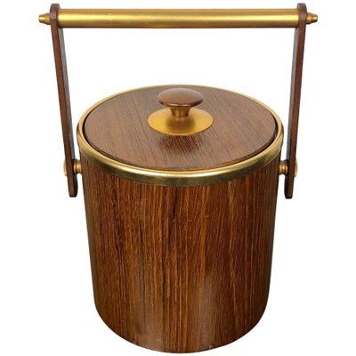 Gold Metal & Teak Ice Bucket Holder, Italy, 1960s-LYQ-1171772