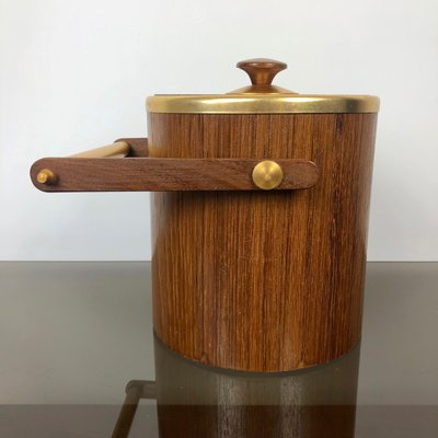 Gold Metal & Teak Ice Bucket Holder, Italy, 1960s-LYQ-1171772