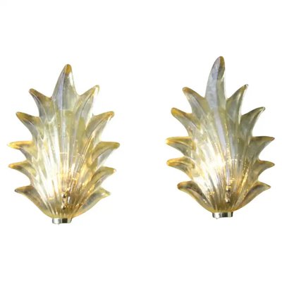 Gold Murano Glass Leaf and Brass Sconces, 2000, Set of 2-YF-2032026