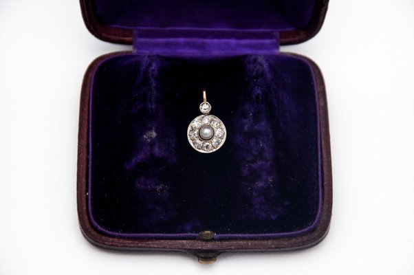 Gold Pendant with Pearl and Diamonds, Former Austria-Hungary, 1920s-BXB-1768403