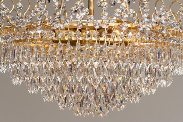 Gold-Plated and Faceted Crystal Chandelier from Rejmyre, Sweden, 1970s-JE-987176