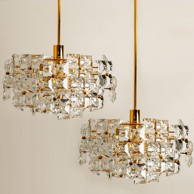 Gold-Plated Brass Crystal Glass Chandeliers from Kinkeldey, 1970s, Set of 2-VDW-1018074