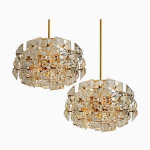 Gold-Plated Brass Crystal Glass Chandeliers from Kinkeldey, 1970s, Set of 2-VDW-1018074