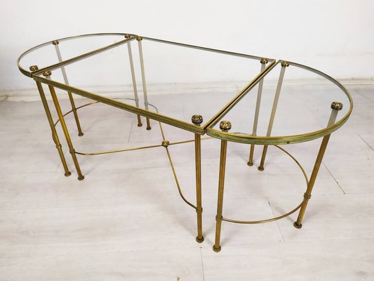 Gold-Plated Brass Ringed Side Tables, 1950s, Set of 3-EAD-1763389