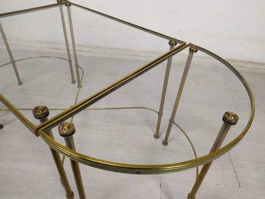 Gold-Plated Brass Ringed Side Tables, 1950s, Set of 3-EAD-1763389