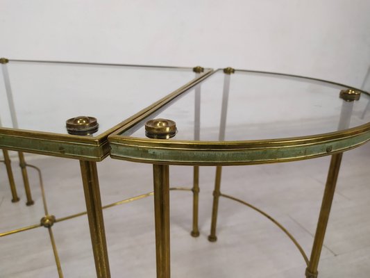 Gold-Plated Brass Ringed Side Tables, 1950s, Set of 3-EAD-1763389