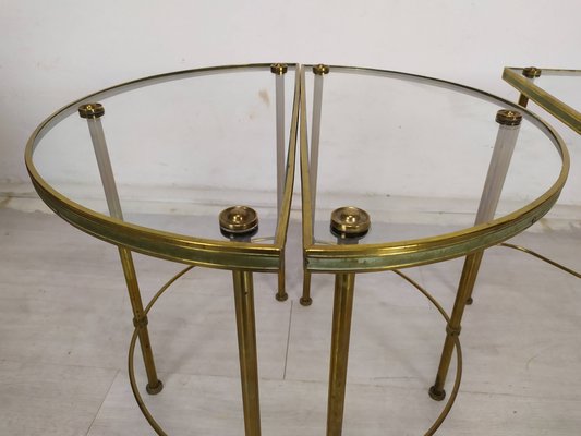 Gold-Plated Brass Ringed Side Tables, 1950s, Set of 3-EAD-1763389