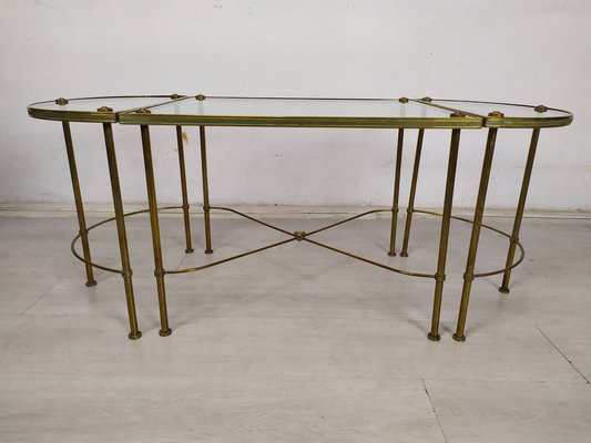 Gold-Plated Brass Ringed Side Tables, 1950s, Set of 3-EAD-1763389