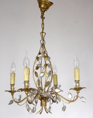 Gold-Plated Metal and Crystal Chandelier from Maison Bagues, 1970s-NGU-1786886