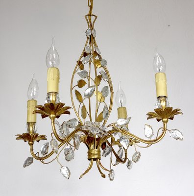 Gold-Plated Metal and Crystal Chandelier from Maison Bagues, 1970s-NGU-1786886