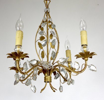 Gold-Plated Metal and Crystal Chandelier from Maison Bagues, 1970s-NGU-1786886