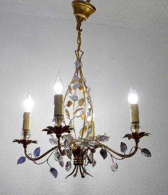 Gold-Plated Metal and Crystal Chandelier from Maison Bagues, 1970s-NGU-1786886