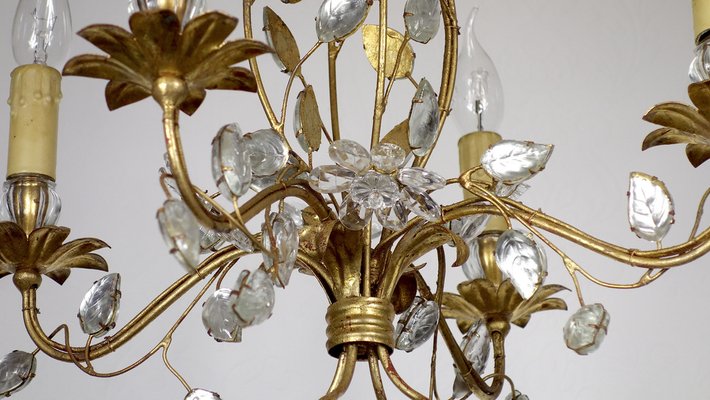 Gold-Plated Metal and Crystal Chandelier from Maison Bagues, 1970s-NGU-1786886