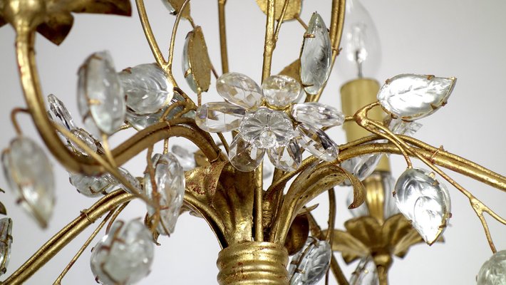 Gold-Plated Metal and Crystal Chandelier from Maison Bagues, 1970s-NGU-1786886