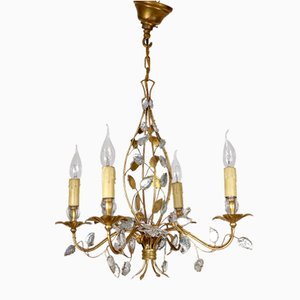 Gold-Plated Metal and Crystal Chandelier from Maison Bagues, 1970s-NGU-1786886