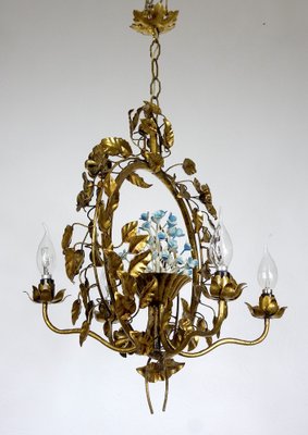 Gold-Plated Metal Flowers Wall Light, 1940s-NGU-1786895