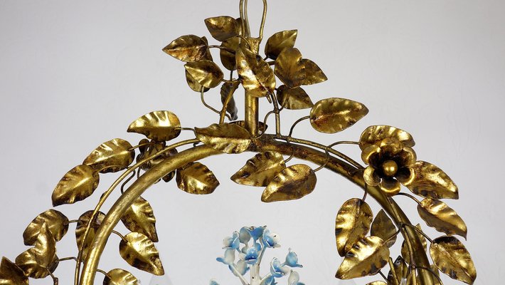 Gold-Plated Metal Flowers Wall Light, 1940s-NGU-1786895