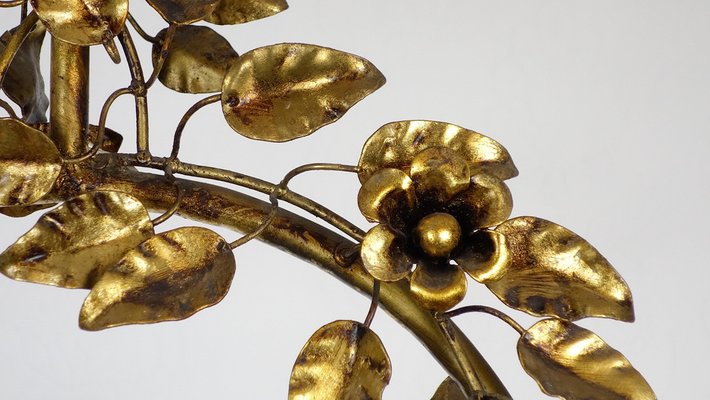 Gold-Plated Metal Flowers Wall Light, 1940s-NGU-1786895